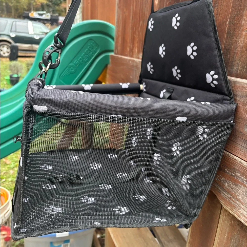 Swihelp Black Pet Carrier with White Paw Prints